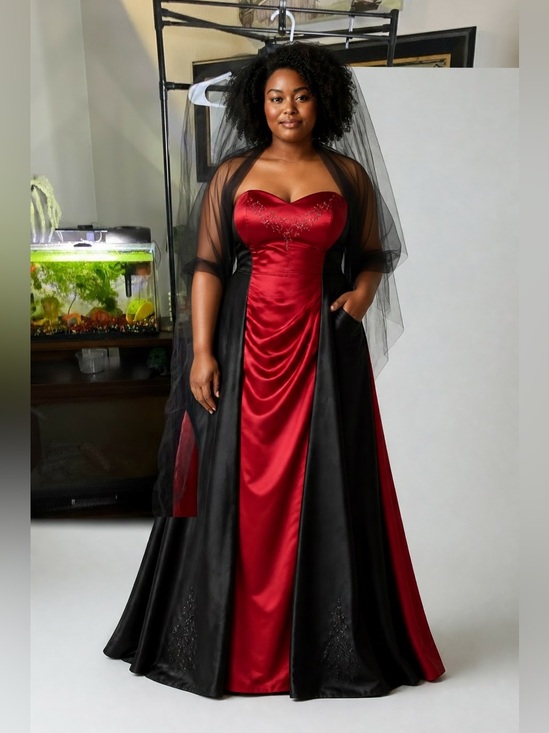 David's Bridal Dresses & Skirts - David's Bridal Strapless Satin Gown in Deep Red